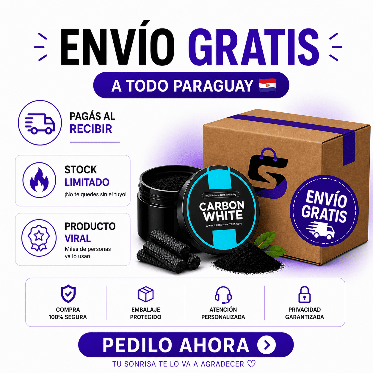 CARBON WHITE - Polvo Blanqueador Dental 100% Natural