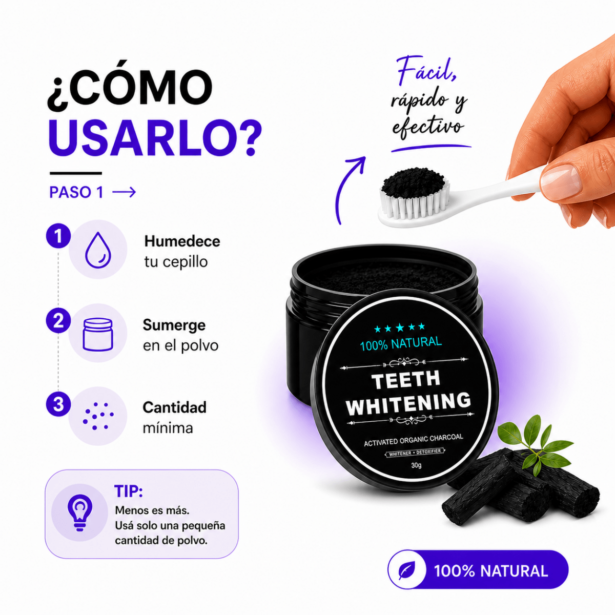 NATURAL WHITE - Polvo Blanqueador Dental 100% Natural