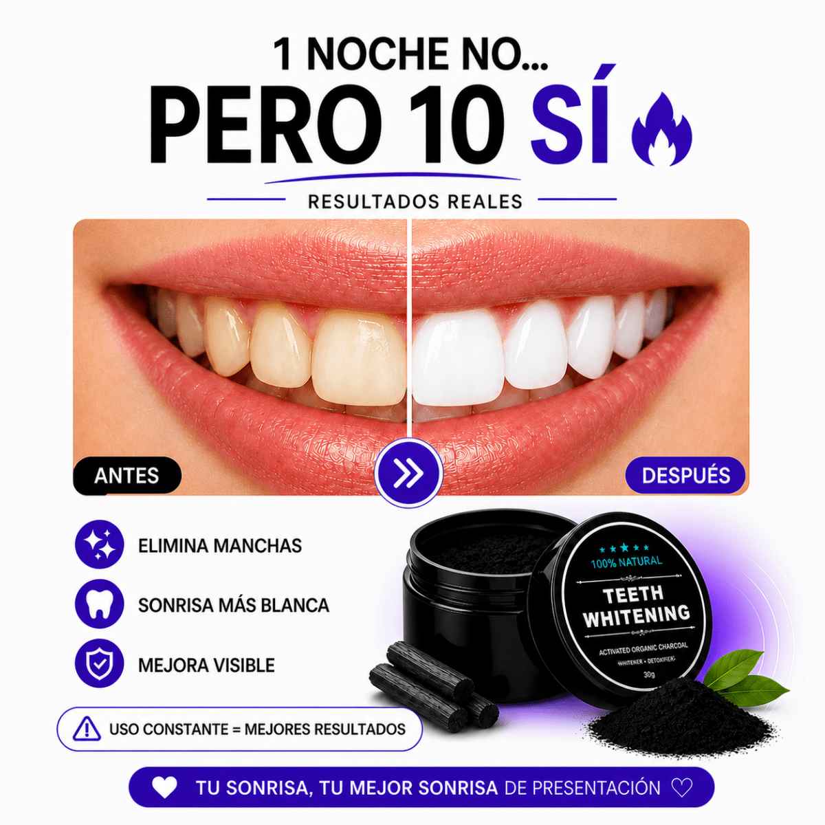 NATURAL WHITE - Polvo Blanqueador Dental 100% Natural