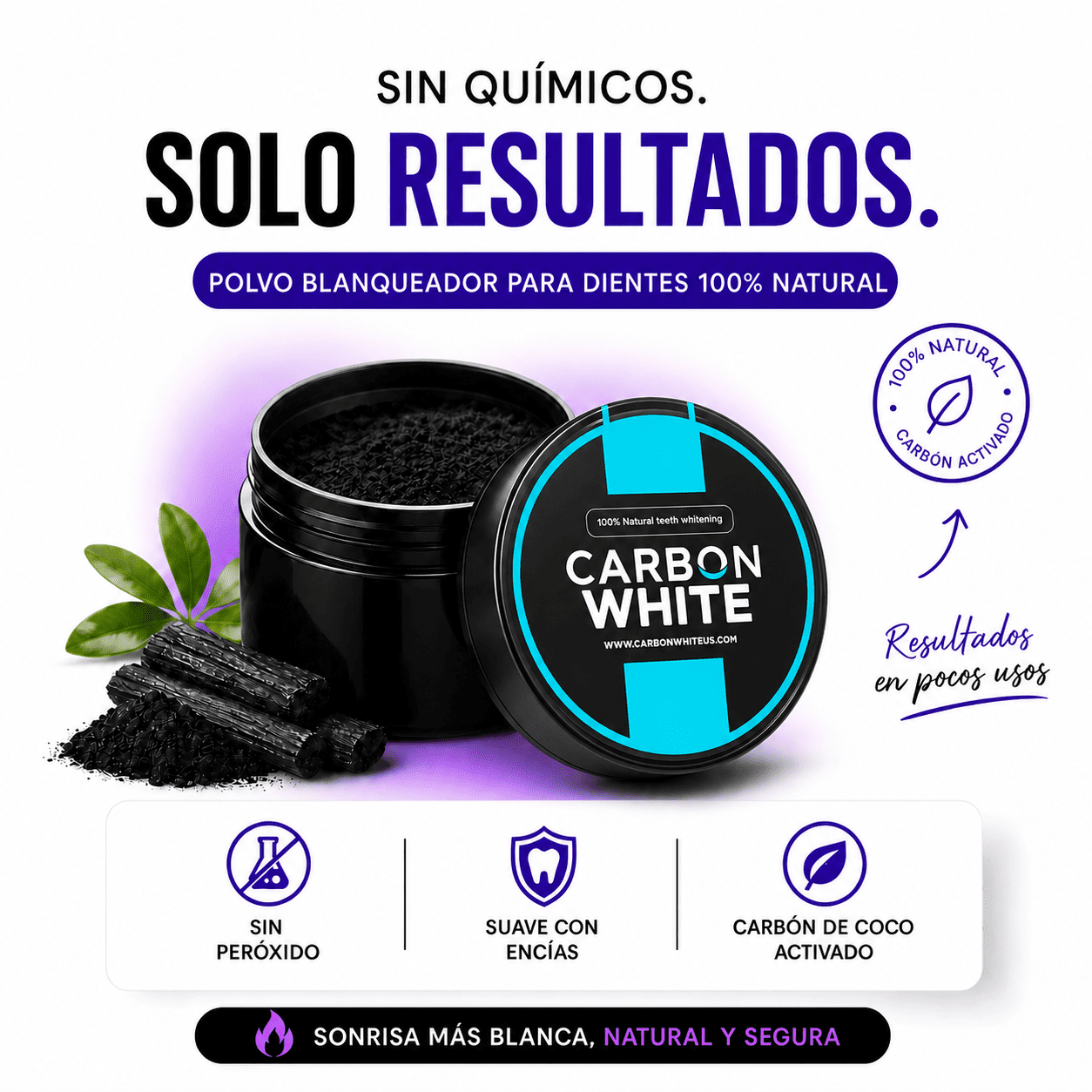 CARBON WHITE - Polvo Blanqueador Dental 100% Natural