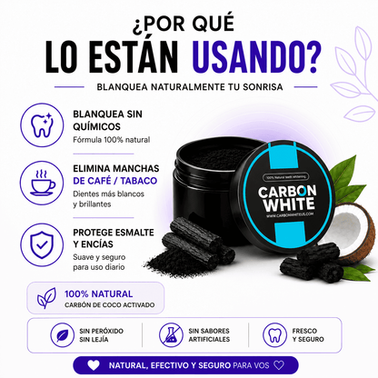 CARBON WHITE - Polvo Blanqueador Dental 100% Natural